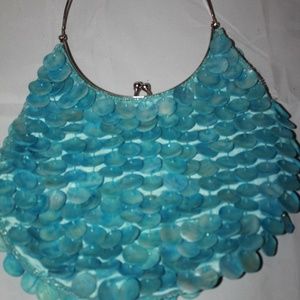 Capiz Shell Turquoise Handbag Purse with Metal